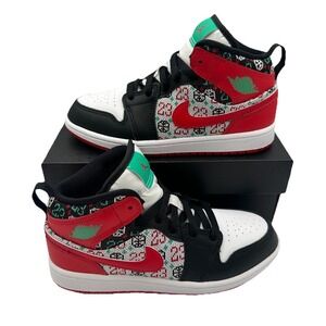 Nike Air Jordan 1 AJ1 Mid Ugly Christmas Sweater Shoes Youth Sz 2 Y DM1210-150